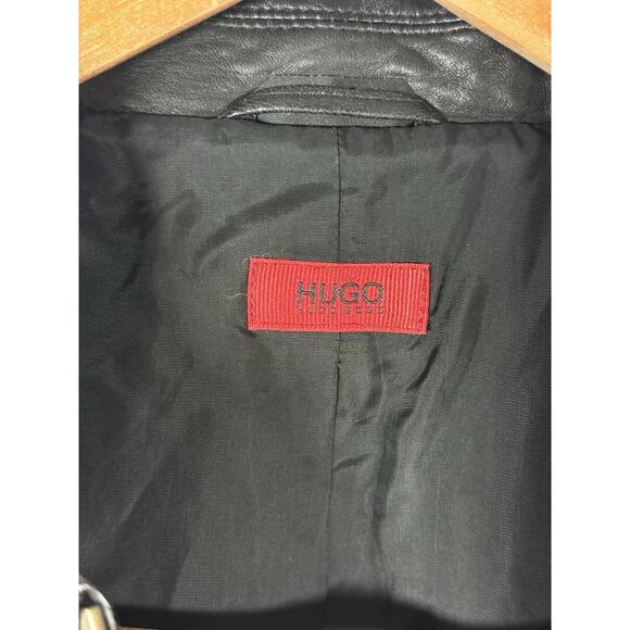 HUGO Boss Black Lamb Leather Zip Jacket Women’s Small Soft Moto Minimalist - Picture 2 of 8